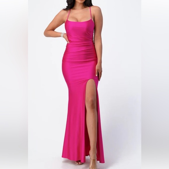 La Scala Back Lace Up Mermaid Dress with Shirring Size Med - Picture 1 of 5